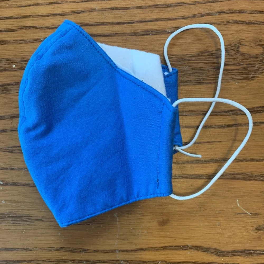 Handmade Blue Adult Face Mask Double Layer Cotton Washable Fully Lined Anti Fog